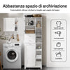 SoBuy BZR104-W Colonna Bagno da Terra e Mobile Lavanderia con Cesto, 6 Ripiani e 2 Cassetti, Bianco, 171x60x37 cm