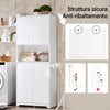SoBuy BZR150-W Colonna Bagno Bianco con Portabiancheria, 2 Ante e Cesti - Mobile Lavanderia e Mobili Multiuso Bagno, Armadietto Alto Bianco 70x37x170cm