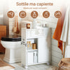 SoBuy BZR176-W Mobiletto Bagno Salvaspazio 17cm Armadietto Stretto con Ante Scorrevoli, Box Metallo e Ruote Mobiletto per WC,Lavabo,Bagni Piccoli e Lavanderia 52x17x69cm