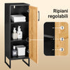 SoBuy BZR203-SCH Mobiletto Bagno Salvaspazio Armadietto Basso con Anta in Bambù e Ripiani Regolabili Mobile da Bagno, WC, Cucina, Ingresso Stile Moderno con Gambe in Metallo 30x30x90cm