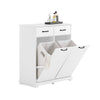 SoBuy BZR208-W Mobiletto Bagno Salvaspazio con 2 Ceste Porta Biancheria e Cassetti – Mobile Bianco Stretto in Legno per Bagno o Lavanderia, 79,5x38x90cm
