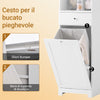 SoBuy BZR216-W Mobile Bagno Salvaspazio Alto con Cesto Portabiancheria 45L – Colonna Bagno Stretto 40x38x180cm con Cassetto in MDF, Ripiano Aperto e Anta Mobiletto per Lavanderia o WC