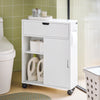 SoBuy BZR31-W Mobiletto da Bagno Stretto con Ruote Armadietto da Bagno con Ante Scorrevoli e Ribaltabile, Comò per Piccoli Spazi e Niche, 52 x 68 x 17 cm, Bianco