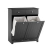 SoBuy BZR33-II-SCH Mobiletto bagno con portabiancheria - Mobile bagno salvaspazio con 2 cassetti e 2 sacchi estraibili - Mobiletto lavanderia per ingresso o cucina in MDF, Nero, 78x38x90cm