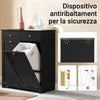 SoBuy BZR33-II-SCH Mobiletto bagno con portabiancheria - Mobile bagno salvaspazio con 2 cassetti e 2 sacchi estraibili - Mobiletto lavanderia per ingresso o cucina in MDF, Nero, 78x38x90cm