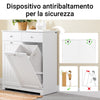 SoBuy BZR33-II-W Mobiletto bagno con portabiancheria - Mobile bagno salvaspazio con 2 cassetti e 2 sacchi estraibili - Mobiletto lavanderia per ingresso o cucina in Legna, Bianco, 78 x 38 x 90 cm