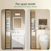 SoBuy BZR34-BW Mobile Bagno Salvaspazio Colonna Armadietto Alto con 6 Ripiani Regolabili, Mobiletto da Bagno con Ante in Bambù, Mobiletto Stretto per Piccoli Spazi, Bianco, 20x20x180cm