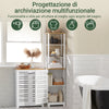 SoBuy BZR43-W Mobile Bagno Alto e Stretto Salvaspazio con Ripiani Aperti e Anta a Doghe – Colonna Bagno da Terra in MDF, Armadietto Moderno per WC o Lavanderia – Bianco/Naturale, 160x40x30 cm
