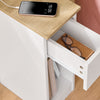 Vorverkauf SoBuy FBT111-E-WN Schmaler Nachttisch mit einer Breite von 20 cm, Beistelltisch mit Schublade, Nachttisch mit USB-Anschlüssen, für Schlafzimmer und Wohnzimmer, Weiß und Holzfarbe, Maße 20 x 35 x 60 cm