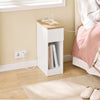 Vorverkauf SoBuy FBT111-E-WN Schmaler Nachttisch mit einer Breite von 20 cm, Beistelltisch mit Schublade, Nachttisch mit USB-Anschlüssen, für Schlafzimmer und Wohnzimmer, Weiß und Holzfarbe, Maße 20 x 35 x 60 cm