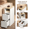 SoBuy FBT149-WN Comodino Sottile con 2 Cassetti e Ripiano - Tavolino da Notte Bianco 20x35x60 cm