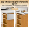 SoBuy FKW130-N Isola Cucina su Ruote con Piano di Lavoro Estendibile, Mobiletto Salvaspazio, Carrello da Cucina con Ruote, con Due Cassetti e Ripiano Regolabile Naturale 107x(46–71) x92,5 cm
