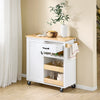 SoBuy FKW131-WN Carrello da Cucina con Ruote, Isola da Cucina con Piano di Lavoro in Legno di Gomma, Mobile Cucina Salvaspazio, Carrello Cucina con Cassetti 92x42x87 cm Bianco