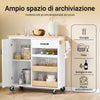 SoBuy FKW131-WN Carrello da Cucina con Ruote, Isola da Cucina con Piano di Lavoro in Legno di Gomma, Mobile Cucina Salvaspazio, Carrello Cucina con Cassetti 92x42x87 cm Bianco