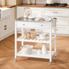 SoBuy Carrello Cucina con Ruote Isola Cucina Salvaspazio Bianca con Piano in Acciaio Inox Mobiletto Cucina con Cassetti Mobile Cucina per Dispensa, Ingresso o Giardino 81x90x45cm FKW47-II-W