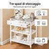 SoBuy Carrello Cucina con Ruote Isola Cucina Salvaspazio Bianca con Piano in Acciaio Inox Mobiletto Cucina con Cassetti Mobile Cucina per Dispensa, Ingresso o Giardino 81x90x45cm FKW47-II-W
