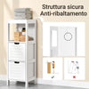 SoBuy FRG127-W Mobile Bagno Cassettiera – Mobiletto Stretto con 2 Cestini – Armadietto Salvaspazio per Piccoli Bagni e WC, Mobiletto Bagno in Legno, Bianco, 30x89x30 cm