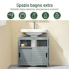 SoBuy FRG128-II-SG Mobile Bagno Sottolavabo Salvaspazio - Armadietto con 2 Ante Scorrevoli e Ripiano Aperto - Mobiletto Lavandino Compatto per Bagno Moderno Piccolo - Grigio, 60x30x60cm