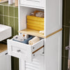 SoBuy FRG236-WN Mobile Colonna Bagno Salvaspazio Armadio Alto con 2 Ante, 1 Cassetto e Ripiano Aperto Mobiletto Bagno per Lavanderia WC o Cucina 32x170x30cm