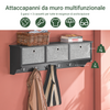 SoBuy FRG282-SCH Portachiavi da Muro Ingresso Appendini da Muro con 5 Ganci Appendiabiti e 3 Cestini in Tessuto Pieghevole, Mobile Ingresso Appendiabiti Nero, Capacità di Carico 15kg, 100x20x31cm