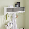 SoBuy FRG282-W Portachiavi da Muro Ingresso Appendini da Muro con 5 Ganci Appendiabiti e 3 Cestini in Tessuto Pieghevole, Mobile Ingresso Appendiabiti Bianco, Capacità di Carico 15kg, 100x20x31cm