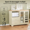 SoBuy FSB81-MI Credenza Cucina Moderna 120 cm con Ripiano per Microonde e Portabottiglie - Mobiletto da Cucina con Ante in Vetro - Mobile Salvaspazio per Sala da Pranzo o Ingresso 120x90x40cm Beige