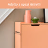 SoBuy FSR100-RS Scarpiera Salvaspazio Slim da Ingresso Mobile Portascarpe con 4 Ante a Ribalta Regolabili in Legno Armadio Scarpiera Alta e Stretta per Corridoio, 100x19x91 cm, Rosso