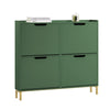 SoBuy FSR100-SY Mobile Scarpiera Alta e Stretta in Legno, 4 Ante a Ribalta, Ingresso Moderno, 100x19x91 cm, Verde Scuro