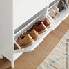 SoBuy FSR100-W Scarpiera Salvaspazio Slim da Ingresso Mobile Portascarpe con 4 Ante a Ribalta Regolabili in Legno Armadio Scarpiera Alta e Stretta per Corridoio, 100x19x91 cm, Bianco