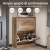 SoBuy FSR137-F Scarpiera Salvaspazio Slim per Ingresso, Mobile Ingresso a 2 Ribalte, 60x23x79 cm, Noce, Design Moderno, Facile Installazione, Regolabile per Scarpe Basse e Stivali