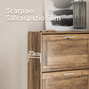 SoBuy FSR137-F Scarpiera Salvaspazio Slim per Ingresso, Mobile Ingresso a 2 Ribalte, 60x23x79 cm, Noce, Design Moderno, Facile Installazione, Regolabile per Scarpe Basse e Stivali