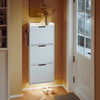 SoBuy FSR151-H-E-W Schlankes, platzsparendes Schuhregal, Schuhregal für den Eingangsbereich, Schuhregal aus Holz mit Sensor-LED-Licht und 19 cm Tiefe, für Eingang und Flur, für kleine Räume, weiß, 50 x 19 x 131 cm