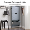 SoBuy FSR151-H-HG Scarpiera Salvaspazio Slim da Ingresso Mobile Portascarpe con 3 Ante a Ribalta Regolabili in Legno Armadio Scarpiera Alta e Stretta per Corridoio, 50x19x129 cm, Grigio
