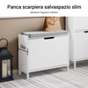 SoBuy FSR151-K-W Panca Scarpiera da Ingresso - Scarpiera Salvaspazio Slim in Legno, Panca Contenitore con 1 ribalte 2 ripiani, 113kg di Carico, Bianco L60xP24xA52 cm