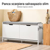 SoBuy FSR151-L-W Scarpiera Panca Ingresso Salvaspazio Panca Contenitore con Cuscino Imbottito e Struttura in MDF e Ferro, Carico Fino a 250kg, Design Nordic, Bianco e Grigio, 105x24x52 cm