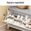 SoBuy FSR151-L-W Scarpiera Panca Ingresso Salvaspazio Panca Contenitore con Cuscino Imbottito e Struttura in MDF e Ferro, Carico Fino a 250kg, Design Nordic, Bianco e Grigio, 105x24x52 cm