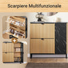 SoBuy FSR203-N Scarpiera Salvaspazio Slim con 2 Ante a Ribalta - Mobile Ingresso per 8 Paia di Scarpe, Scarpiera Ingresso - Design Moderno Nero Marmo e Legno Chiaro, Fissaggio Antiribaltamento