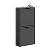 SoBuy FSR204-W Platzsparendes, schlankes Schuhregal für den Eingangsbereich mit 2 Schwingtüren, vertikale/horizontale Montage, moderner weißer Holzschrank für kleine Flure, 50 x 19 x 100 cm