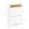 SoBuy FSR205-WN Scarpiera Salvaspazio Slim Ingresso - Mobile Scarpiera con 2 Ante a Ribalta e Cassetto - Design Nordico per Ingresso Moderno - Armadio in Legno Bianco e Rovere - 61x26x91cm