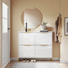 SoBuy FSR206-GW Scarpiera Salvaspazio Slim Ingresso - Mobile Scarpiera Bianca con 4 Ante a Ribalta, Profondità 19 cm, Design Nordico con Finitura Lucida e Maniglie Dorate, 100x19x90cm