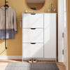 SoBuy FSR220-W, Space-saving Shoe Rack 24 cm Nordic Design Entrance | Shoe rack with flap door, capacity 12 pairs + 3 lateral ones, ideal for corridors and small spaces