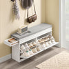 SoBuy FSR64-WG Scarpiera Salvaspazio Slim da Ingresso Panca Contenitore con Cuscino, Cassapanca Scarpiera Regolabile per Camera, Corridoio, 104x24x51cm, Effetto Legno Invecchiato Bianco