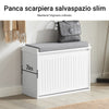SoBuy FSR98-W Panca Scarpiera da Ingresso - Scarpiera Salvaspazio Slim in Legno, Panca Contenitore per 4-6 Paia di Scarpe, 155kg di Carico, Bianco, 62x26x46cm