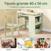 SoBuy KMB60-GR Tavolino Bambini con 1 Sedia, Set Tavolo e Sedie per Bambini Multiattività con 2 Ripiani, Tavolo Disegno e Gioco, Sedia Scrivania Cameretta Verde 80x50x66cm