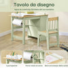 SoBuy KMB60-GR Tavolino Bambini con 1 Sedia, Set Tavolo e Sedie per Bambini Multiattività con 2 Ripiani, Tavolo Disegno e Gioco, Sedia Scrivania Cameretta Verde 80x50x66cm