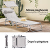 SoBuy OGS48-MI Sdraio da Giardino Reclinabile Lettino Prendisole Pieghevole con Cuscino Tasca Laterale e Parasole Sedia Sdraio da Esterno per Patio Campeggio Spiaggia Beige 155x56x81cm