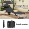 SoBuy OGS48-SCH Sdraio da Giardino Reclinabile Lettino Prendisole Pieghevole con Cuscino Tasca Laterale e Parasole Sedia Sdraio da Esterno per Patio Campeggio Spiaggia Nero 155x56x81cm