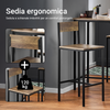 SoBuy OGT27-N Set 3 pezzi Tavolo da bar alto per cucina con 2 sgabelli, tavolino salvaspazio per casa e balcone, mobile bar esterno, penisola cucina, stile industriale, MDF & metallo, L60xP60xA97 cm