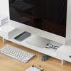 Поддръжка за монитор на Sobuy Desk за 2 въртящи се монитора на ъгъла с 2 организаторни чекмеджета Поддръжка за бял бамбуков монитор BBF04-W