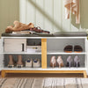SoBuy FSR117-W Panca Scarpiera Ingresso con Seduta, Cassapanca Contenitore da Interno con 2 Ante, in Legno ingegnerizzato e Bambù 90x34x46 cm, Bianco